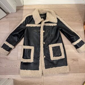 Badgley Mischka Faux Leather Shearling-Trim Coat
